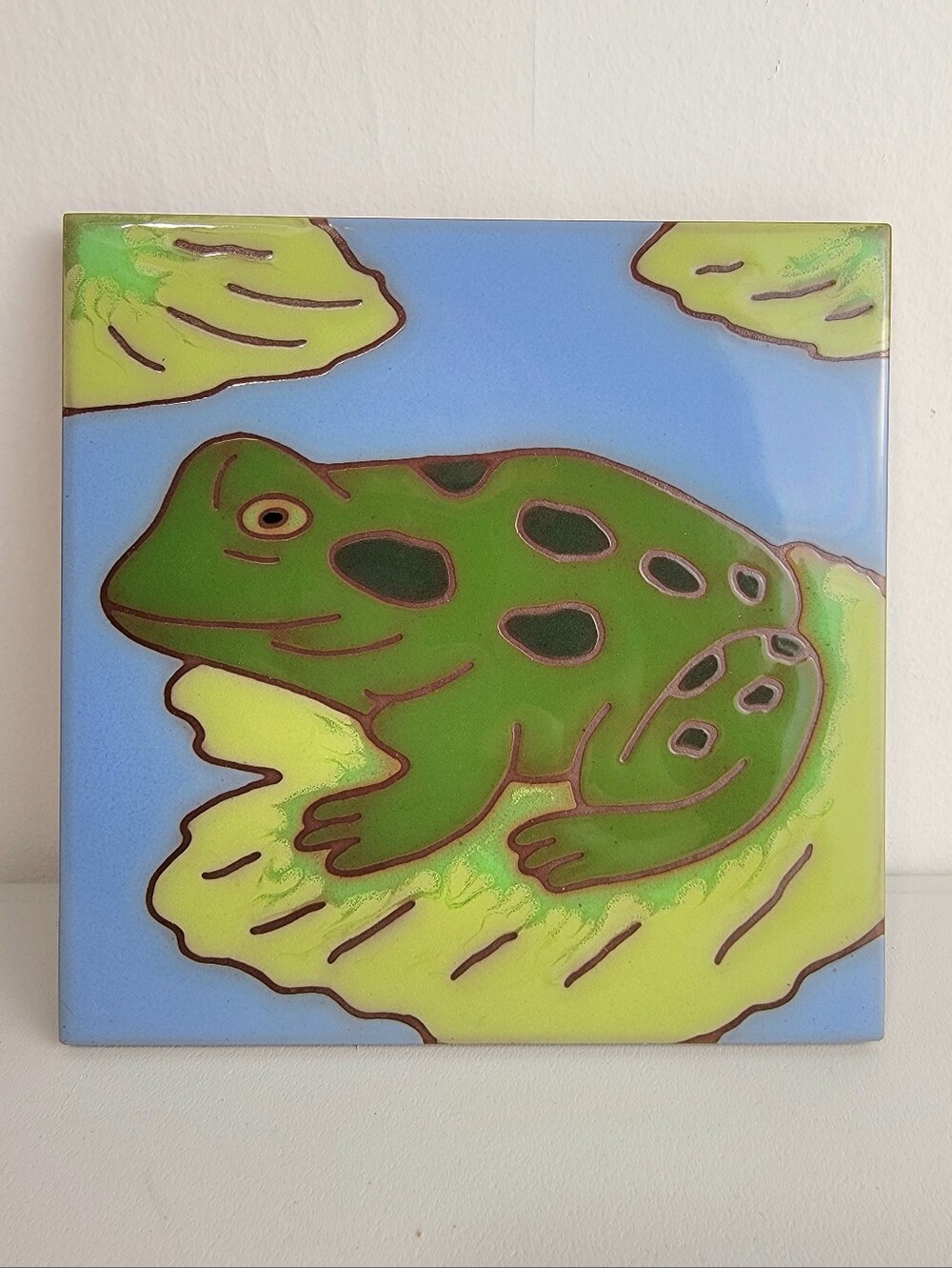 Vtg Besheer Art Tile Frog Ceramic Trivet/Wall, Hand Painted Enamel Glazes 6x6"